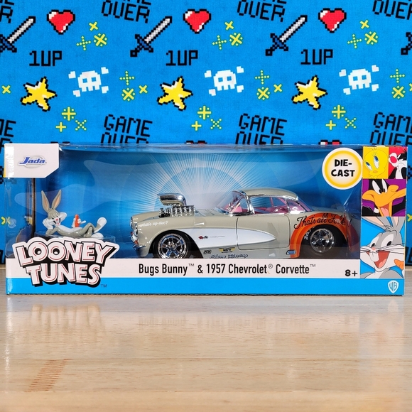 Jada Toys Looney Tunes Bugs Bunny & 1957 Chevrolet Corvette 1:24 Diecast Set New - Picture 2 of 9